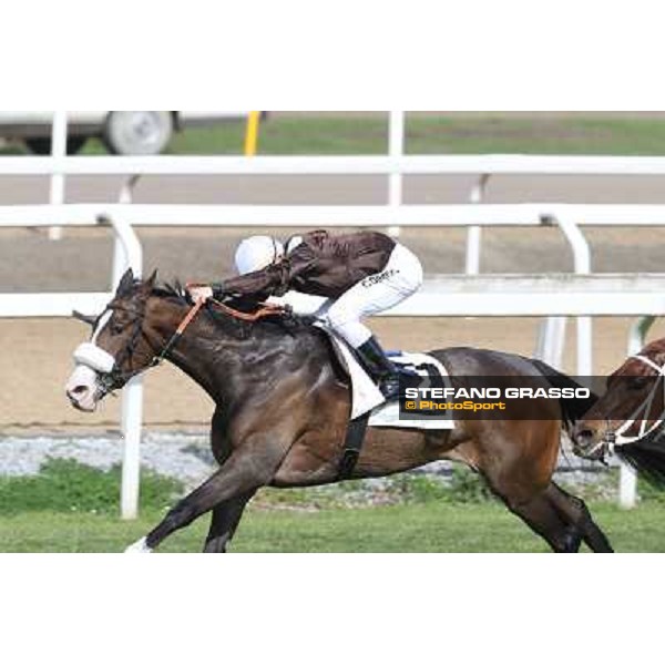 Cristian Demuro on Donna Prassede wins the Premio Torricola Roma - Capannelle racecourse,6th april 2014 ph.Stefano Grasso