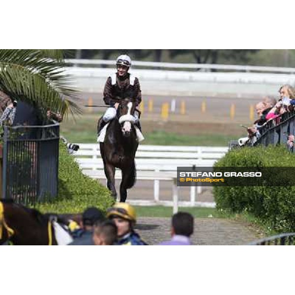 Cristian Demuro on Donna Prassede after winning the Premio Torricola Roma - Capannelle racecourse,6th april 2014 ph.Stefano Grasso
