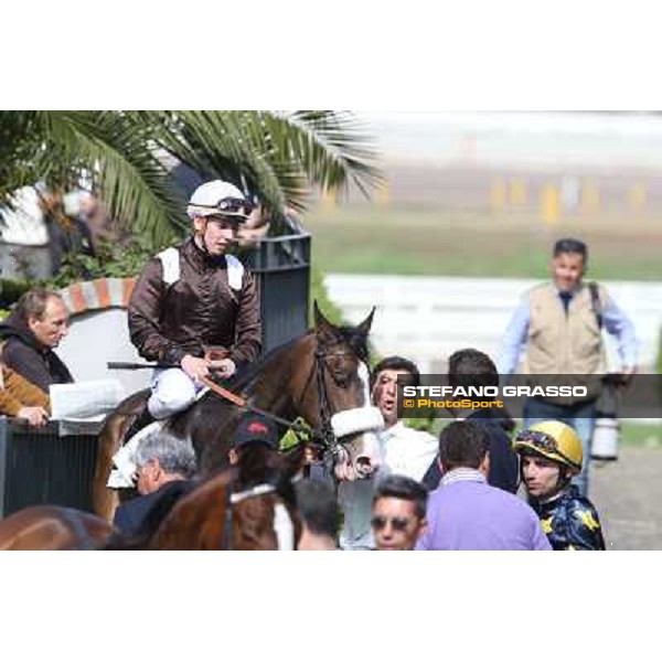 Cristian Demuro on Donna Prassede after winning the Premio Torricola and Stefano Botti Roma - Capannelle racecourse,6th april 2014 ph.Stefano Grasso