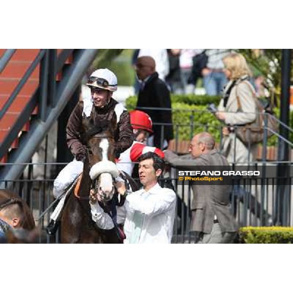 Cristian Demuro on Donna Prassede after winning the Premio Torricola Roma - Capannelle racecourse,6th april 2014 ph.Stefano Grasso