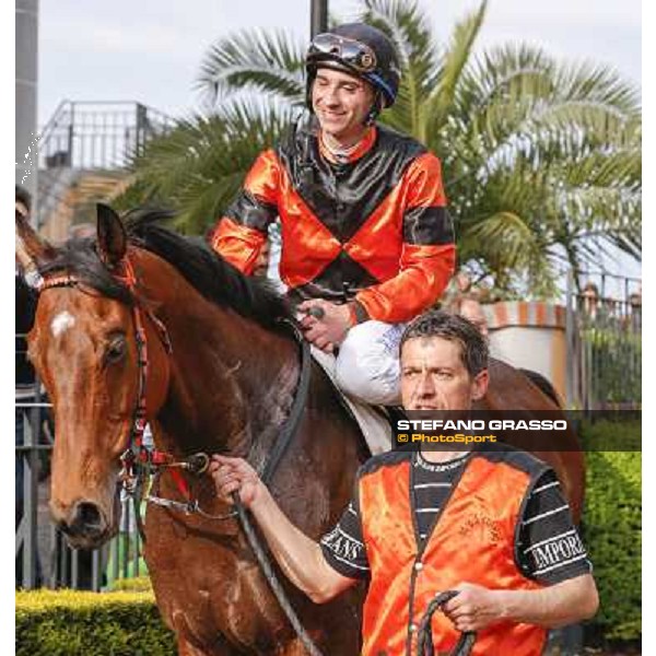 Pasquale Borrelli on Mr Gotham after winning the Premio Circo Massimo Roma - Capannelle racecourse,6th april 2014 ph.Domenico Savi/Grasso