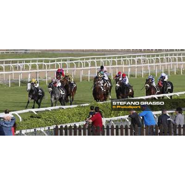 Samuele Diana on Adsense wins the Premio Cloridano - 2nd is Fois on Jolly of Naytiri Roma - Capannelle racecourse,6th april 2014 ph.Domenico Savi/Grasso