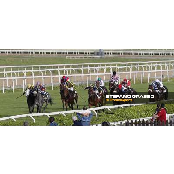 Samuele Diana on Adsense wins the Premio Cloridano - 2nd is Fois on Jolly of Naytiri Roma - Capannelle racecourse,6th april 2014 ph.Domenico Savi/Grasso