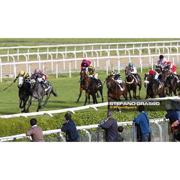 Samuele Diana on Adsense wins the Premio Cloridano - 2nd is Fois on Jolly of Naytiri Roma - Capannelle racecourse,6th april 2014 ph.Domenico Savi/Grasso