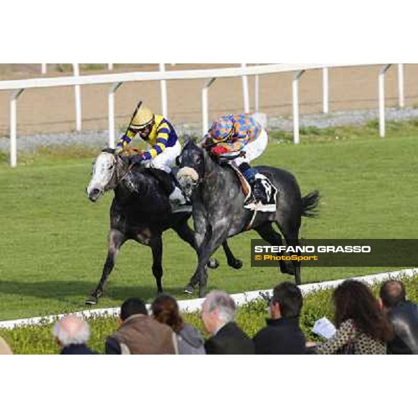 Samuele Diana on Adsense wins the Premio Cloridano - 2nd is Fois on Jolly of Naytiri Roma - Capannelle racecourse,6th april 2014 ph.Domenico Savi/Grasso