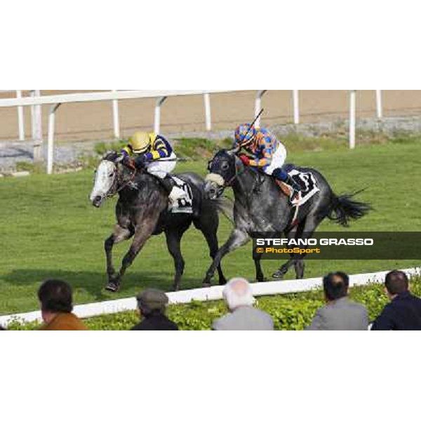 Samuele Diana on Adsense wins the Premio Cloridano - 2nd is Fois on Jolly of Naytiri Roma - Capannelle racecourse,6th april 2014 ph.Domenico Savi/Grasso