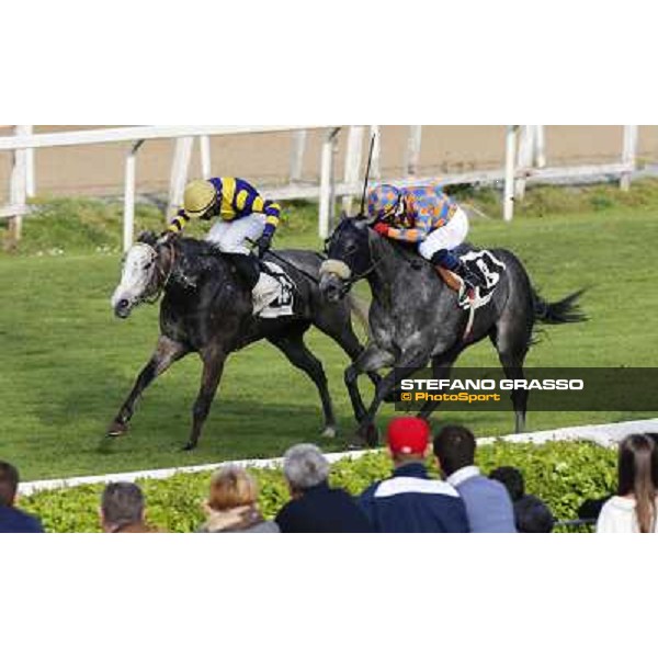 Samuele Diana on Adsense wins the Premio Cloridano - 2nd is Fois on Jolly of Naytiri Roma - Capannelle racecourse,6th april 2014 ph.Domenico Savi/Grasso