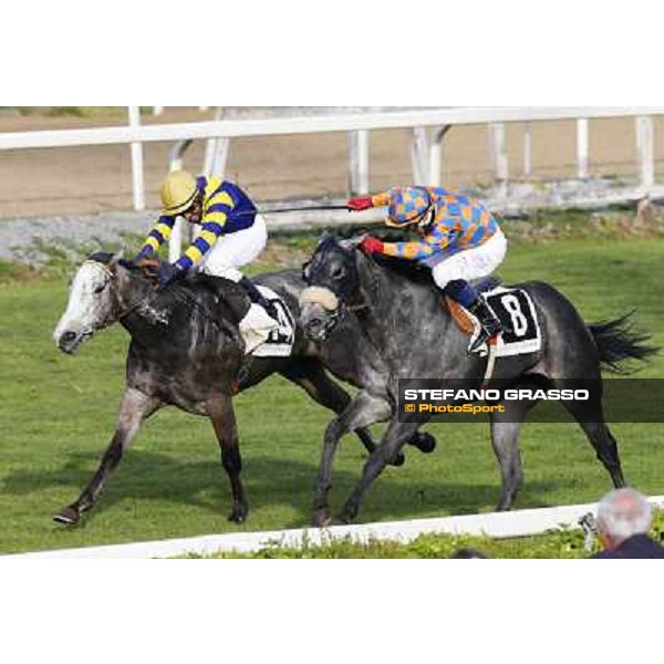 Samuele Diana on Adsense wins the Premio Cloridano - 2nd is Fois on Jolly of Naytiri Roma - Capannelle racecourse,6th april 2014 ph.Domenico Savi/Grasso