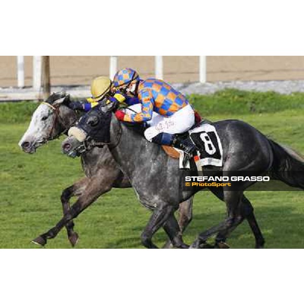 Samuele Diana on Adsense wins the Premio Cloridano - 2nd is Fois on Jolly of Naytiri Roma - Capannelle racecourse,6th april 2014 ph.Domenico Savi/Grasso