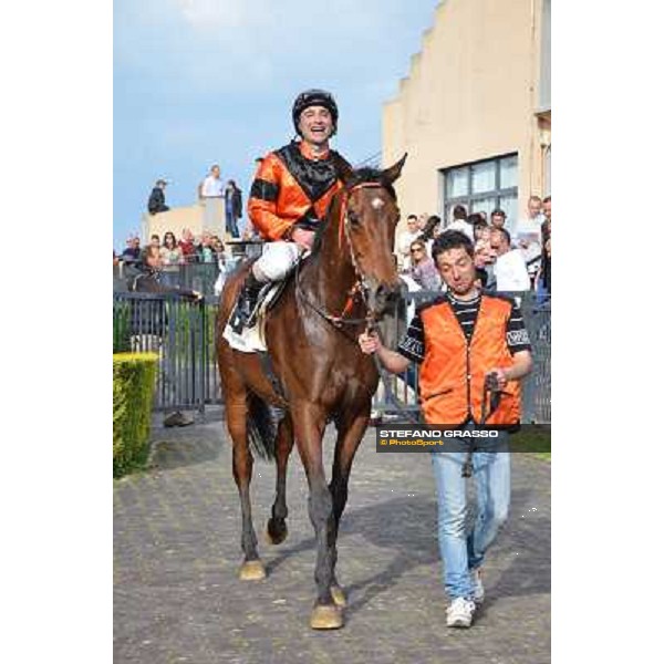 Pasquale Borrelli on Mr Gotham after winning the Premio Circo Massimo Roma, Capannelle racecourse,6th april 2014 ph.Daniele Incollu/Grasso
