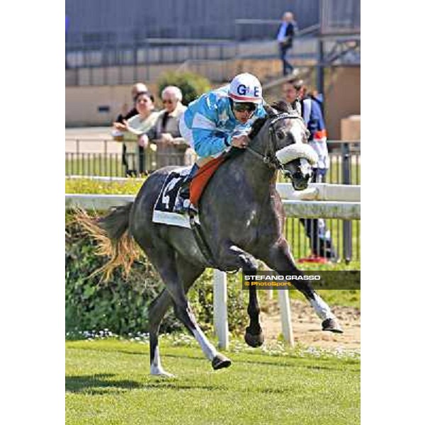 Giuseppe Ercegovic on Rainbow Angel wins the Premio Amur Rome, Capannelle racecourse,11th april 2014 ph.Domenico Savi/Grasso
