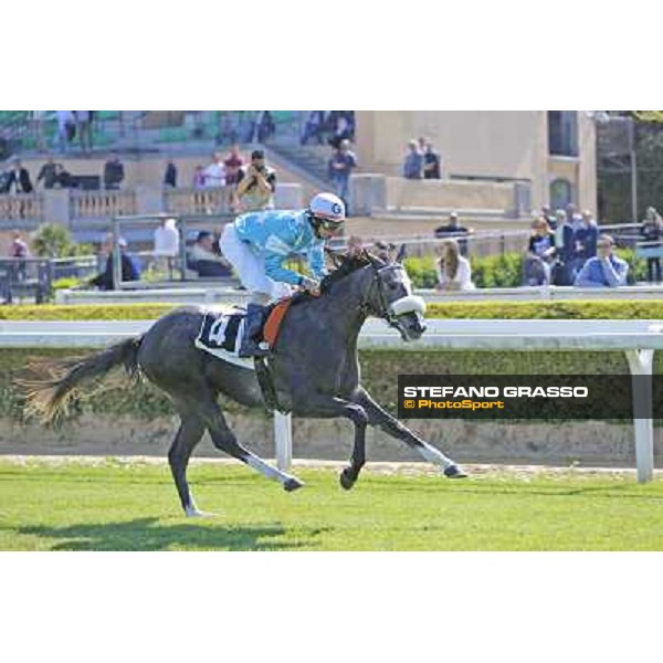 Giuseppe Ercegovic on Rainbow Angel wins the Premio Amur Rome, Capannelle racecourse,11th april 2014 ph.Domenico Savi/Grasso