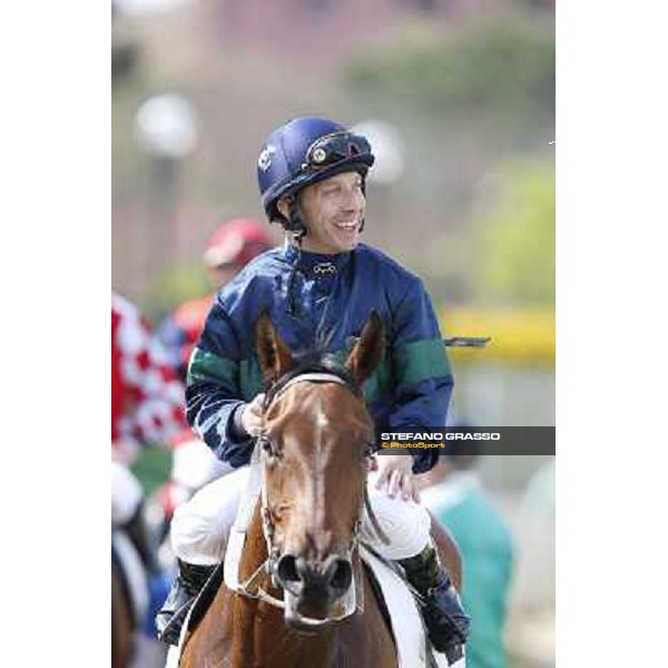 Luca Maniezzi celebrates on Obade after winning the Premio Lorenzo Camuffo Rome, Capannelle racecourse 13th april 2014 ph.Stefano Grasso