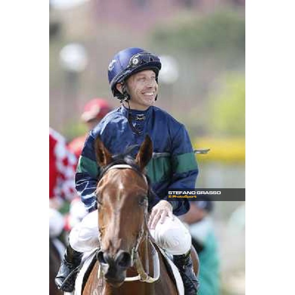 Luca Maniezzi celebrates on Obade after winning the Premio Lorenzo Camuffo Rome, Capannelle racecourse 13th april 2014 ph.Stefano Grasso