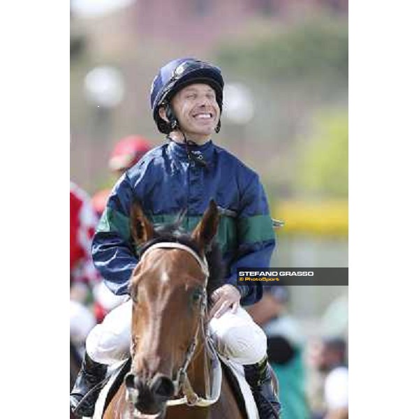 Luca Maniezzi celebrates on Obade after winning the Premio Lorenzo Camuffo Rome, Capannelle racecourse 13th april 2014 ph.Stefano Grasso