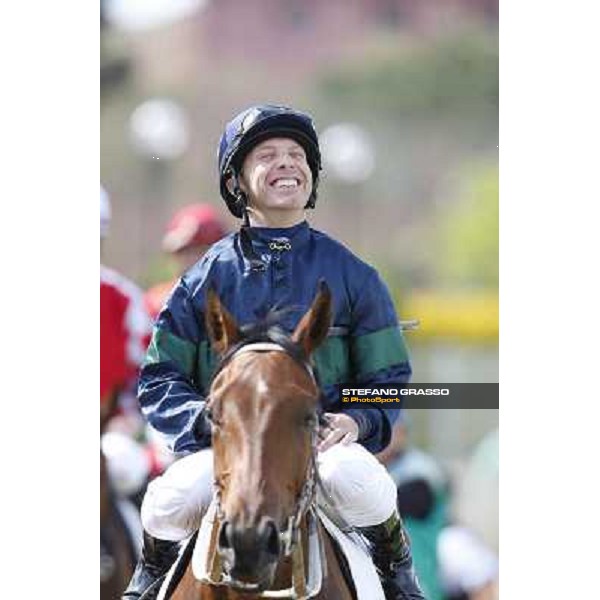 Luca Maniezzi celebrates on Obade after winning the Premio Lorenzo Camuffo Rome, Capannelle racecourse 13th april 2014 ph.Stefano Grasso