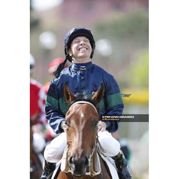 Luca Maniezzi celebrates on Obade after winning the Premio Lorenzo Camuffo Rome, Capannelle racecourse 13th april 2014 ph.Stefano Grasso