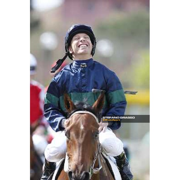 Luca Maniezzi celebrates on Obade after winning the Premio Lorenzo Camuffo Rome, Capannelle racecourse 13th april 2014 ph.Stefano Grasso
