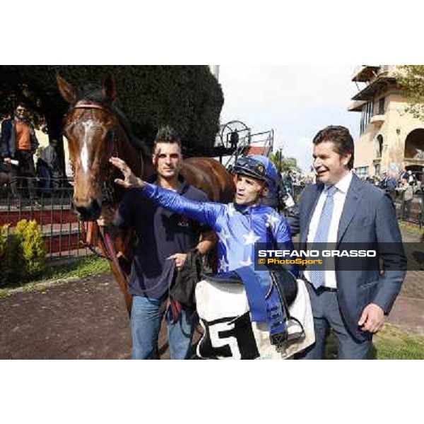 Dario Vargiu, Stefano Botti and Regarde Moi after winning the Premio Natale di Roma Rome, Capannelle racecourse 13th april 2014 ph.Stefano Grasso
