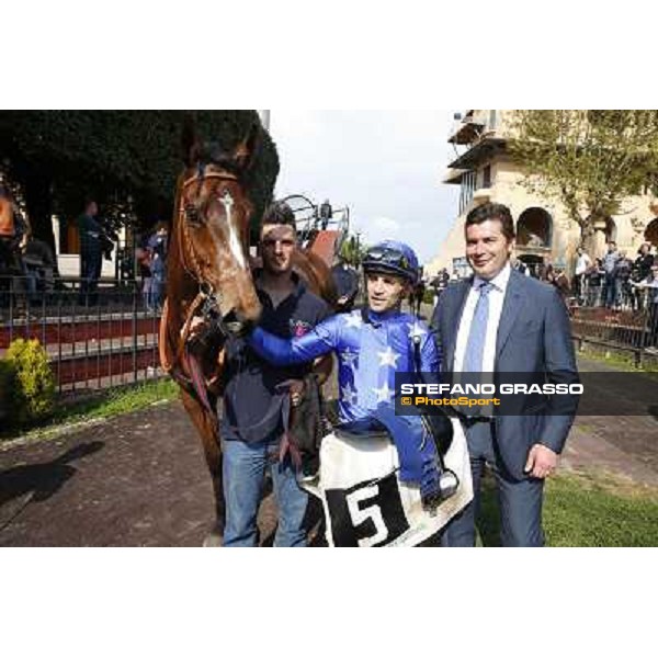 Dario Vargiu, Stefano Botti and Regarde Moi after winning the Premio Natale di Roma Rome, Capannelle racecourse 13th april 2014 ph.Stefano Grasso