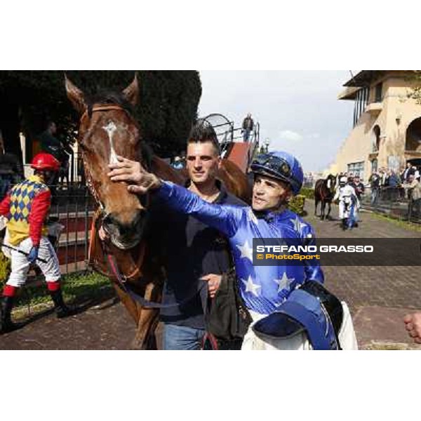 Dario Vargiu, Stefano Botti and Regarde Moi after winning the Premio Natale di Roma Rome, Capannelle racecourse 13th april 2014 ph.Stefano Grasso