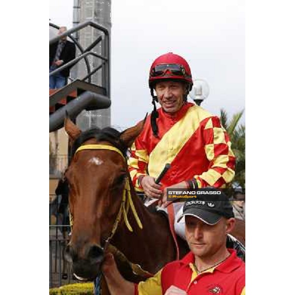 Luca Maniezzi on Clorofilla after winning the Premio Carlo Chiesa Rome, Capannelle racecourse 13th april 2014 ph.Domenico Savi/Grasso
