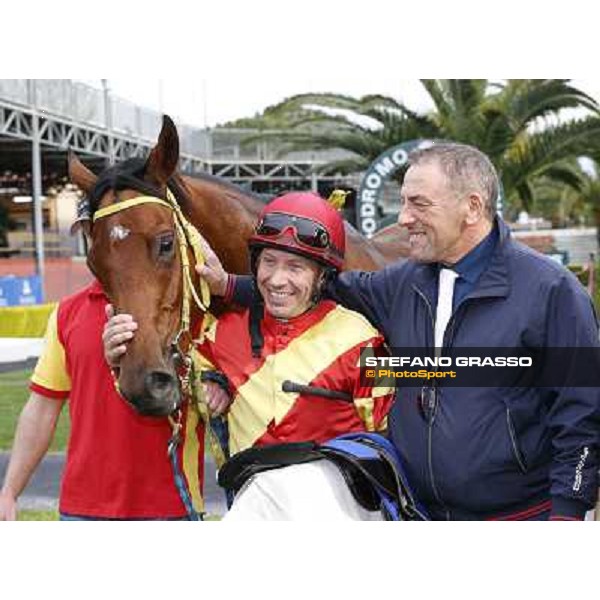 Luca Maniezzi, Clorofilla and her owner after winning the Premio Carlo Chiesa Rome, Capannelle racecourse 13th april 2014 ph.Domenico Savi/Grasso