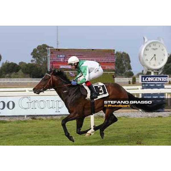Carlo Fiocchi on Preston wins the Premio UNPCPS Rome, Capannelle racecourse 13th april 2014 ph.Domenico Savi/Grasso