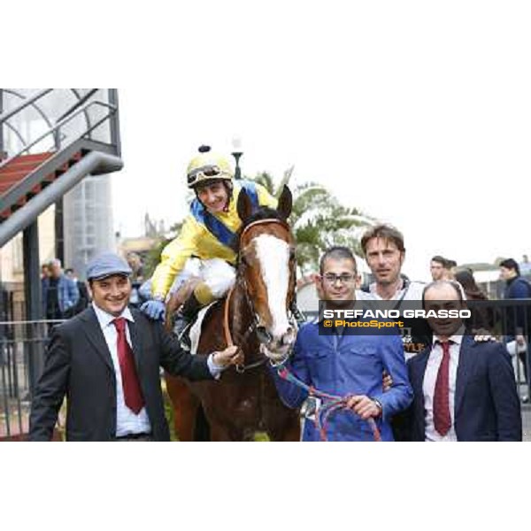 Carlo Fiocchi on Aurelio il Grande and their winning connection after winning the Premio Colossus Rome, Capannelle racecourse 13th april 2014 ph.Domenico Savi/Grasso