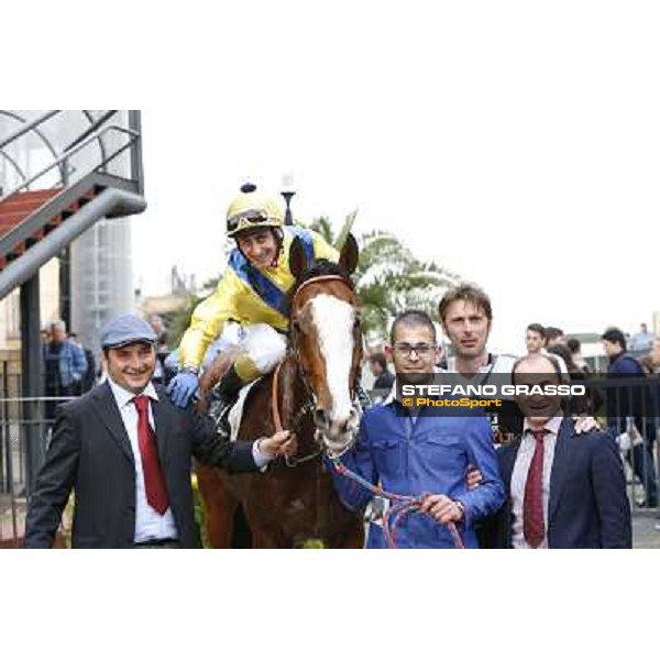 Carlo Fiocchi on Aurelio il Grande and their winning connection after winning the Premio Colossus Rome, Capannelle racecourse 13th april 2014 ph.Domenico Savi/Grasso