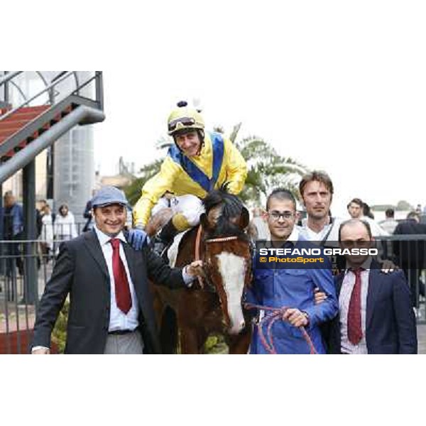 Carlo Fiocchi on Aurelio il Grande and their winning connection after winning the Premio Colossus Rome, Capannelle racecourse 13th april 2014 ph.Domenico Savi/Grasso
