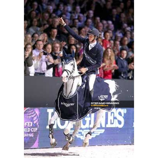 Daniel Deusser celebrates on Cornet d\'Amour after winning the Longines Fei World Cup jumping final Lyon,21st april 2014 ph.Stefano Grasso