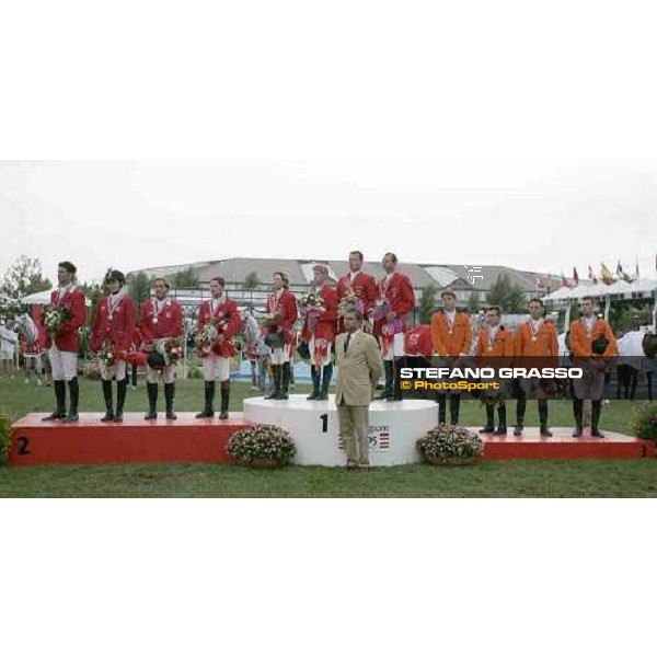 the prize ceremony of the Team Competition at Fei European Championship San Patrignano 2005 - 1st Germany , 2nd Switzerland, 3rd Holland San Patrignano 22nd july 2005 ph. Stefano Grasso