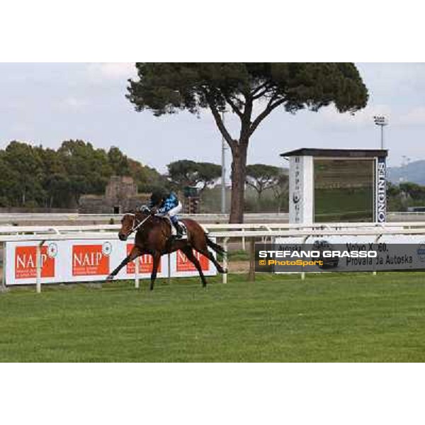 Carlo Fioccchi on Lucky Serena wins the Premio Tadolina Mem.Patrizio Galli Uae Stakes Rome, Capannelle racecourse,11th may 2014 photo Stefano Grasso