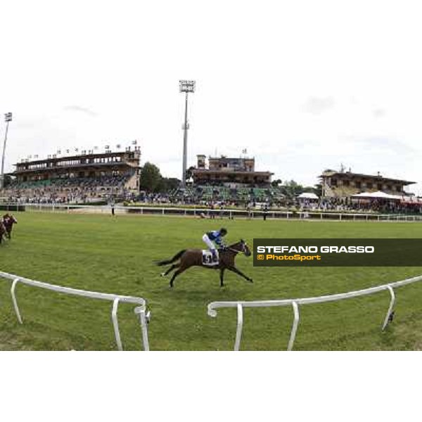 Carlo Fioccchi on Lucky Serena wins the Premio Tadolina Mem.Patrizio Galli Uae Stakes Rome, Capannelle racecourse,11th may 2014 photo Stefano Grasso