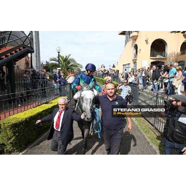 Germano Marcelli on Jelabi-PSA wins the Premio HH Sheikh Hamdan Al Maktoum Premio No Risk Al Maury Rome, Capannelle racecourse,11th may 2014 photo Stefano Grasso