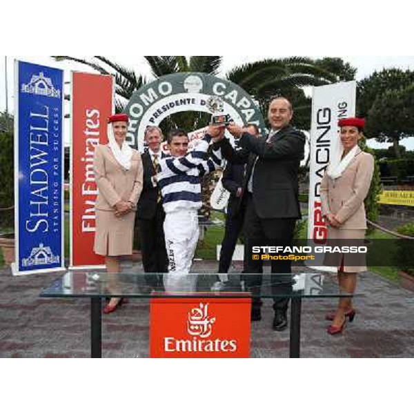 Andrea Atzeni on Marvi Thunders wins the Premio Emirates Airline Rome, Capannelle racecourse,11th may 2014 photo Stefano Grasso