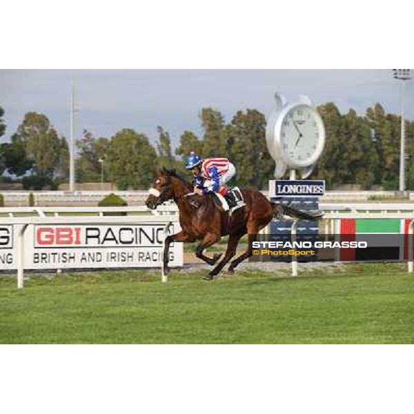 Andrea Atzeni on Cospirator wins the Premio Naip Stakes Rome, Capannelle racecourse,11th may 2014 photo Stefano Grasso