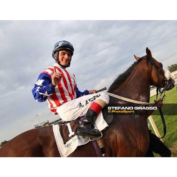 Andrea Atzeni on Cospirator wins the Premio Naip Stakes Rome, Capannelle racecourse,11th may 2014 photo Stefano Grasso