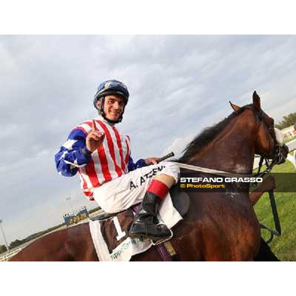 Andrea Atzeni on Cospirator wins the Premio Naip Stakes Rome, Capannelle racecourse,11th may 2014 photo Stefano Grasso