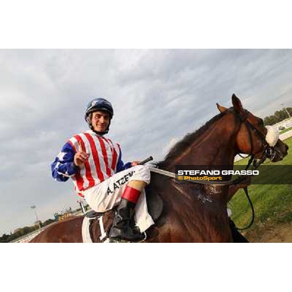 Andrea Atzeni on Cospirator wins the Premio Naip Stakes Rome, Capannelle racecourse,11th may 2014 photo Stefano Grasso