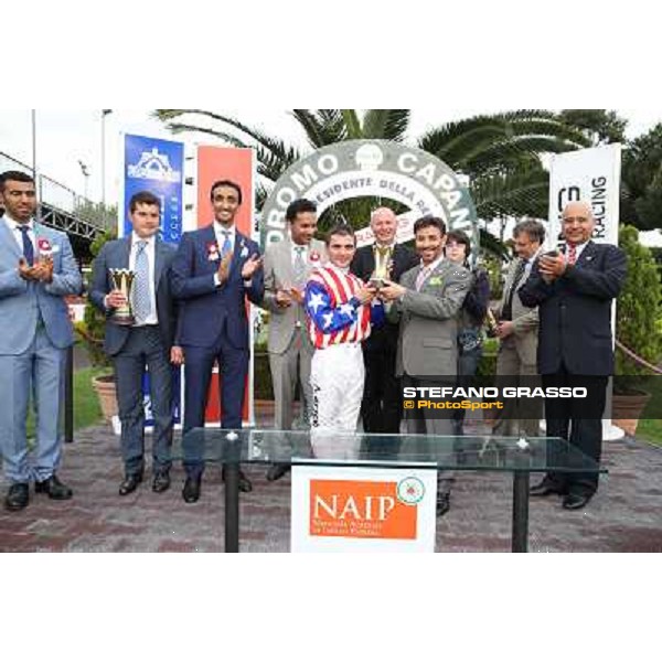 Andrea Atzeni on Cospirator wins the Premio Naip Stakes Rome, Capannelle racecourse,11th may 2014 photo Stefano Grasso