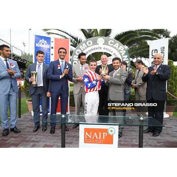 Andrea Atzeni on Cospirator wins the Premio Naip Stakes Rome, Capannelle racecourse,11th may 2014 photo Stefano Grasso