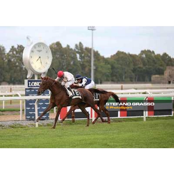 Gavino Sanna on Sibillina - PSA wins the Premio Madjani Shadwell Arabian Stakes Rome, Capannelle racecourse,11th may 2014 photo Stefano Grasso