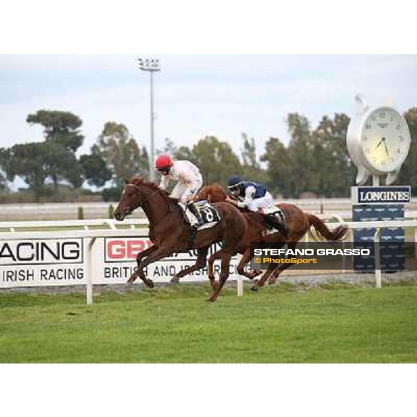 Gavino Sanna on Sibillina - PSA wins the Premio Madjani Shadwell Arabian Stakes Rome, Capannelle racecourse,11th may 2014 photo Stefano Grasso