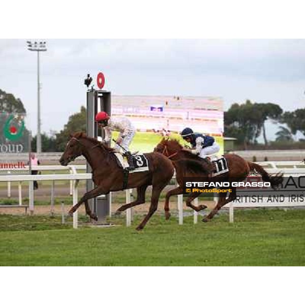 Gavino Sanna on Sibillina - PSA wins the Premio Madjani Shadwell Arabian Stakes Rome, Capannelle racecourse,11th may 2014 photo Stefano Grasso