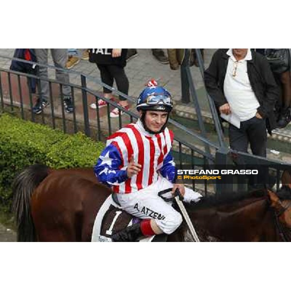 Andrea Atzeni on Cospirator wins the Premio Naip Stakes Rome, Capannelle racecourse,11th may 2014 photo Domenico Savi/Grasso