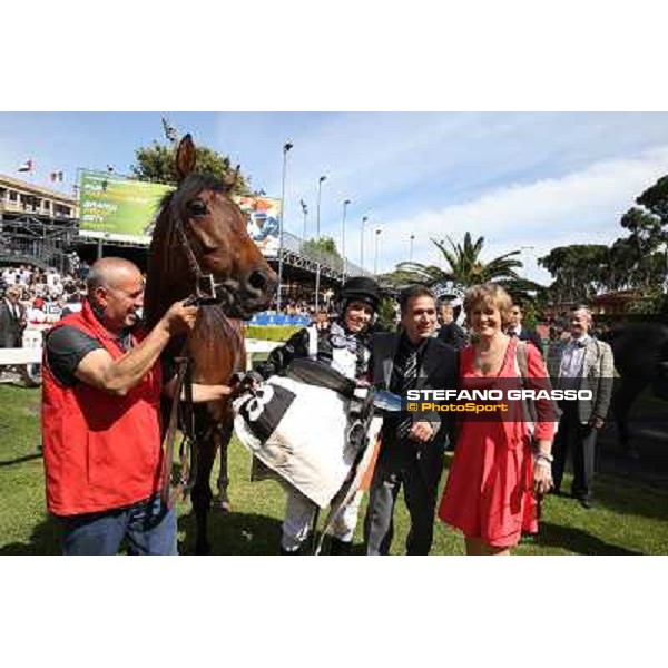 Nicole Schlatter on Dragoppo celebrates after winning the Premio Longines World Fegentri Championship for Lady Riders Rome,Capannelle Racecourse,18th may 2014 ph.Stefano Grasso/HippoGroup Roma Capannelle