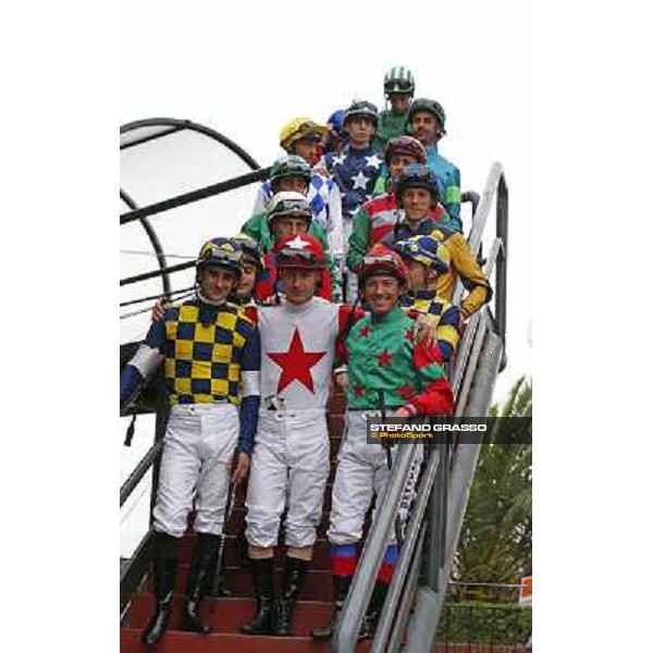 the jockeys of the 131° Derby Italiano Rome,Capannelle Racecourse,18th may 2014 ph.Stefano Grasso/HippoGroup Roma Capannelle