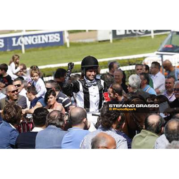 Nicole Schlatter on Dragoppo celebrates after winning the Premio Longines World Fegentri Championship for Lady Riders Rome,Capannelle Racecourse,18th may 2014 ph.Domenico Savi/HippoGroup Roma Capannelle